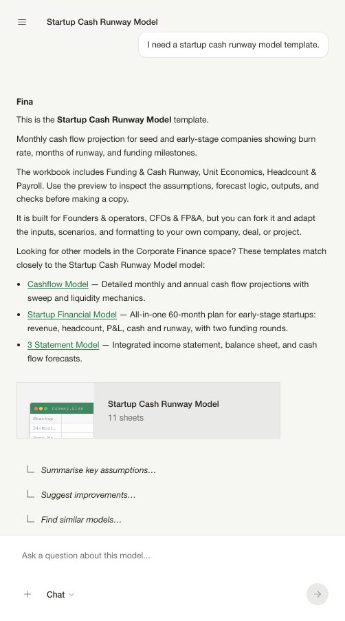 Fina interactive chat interface preview
